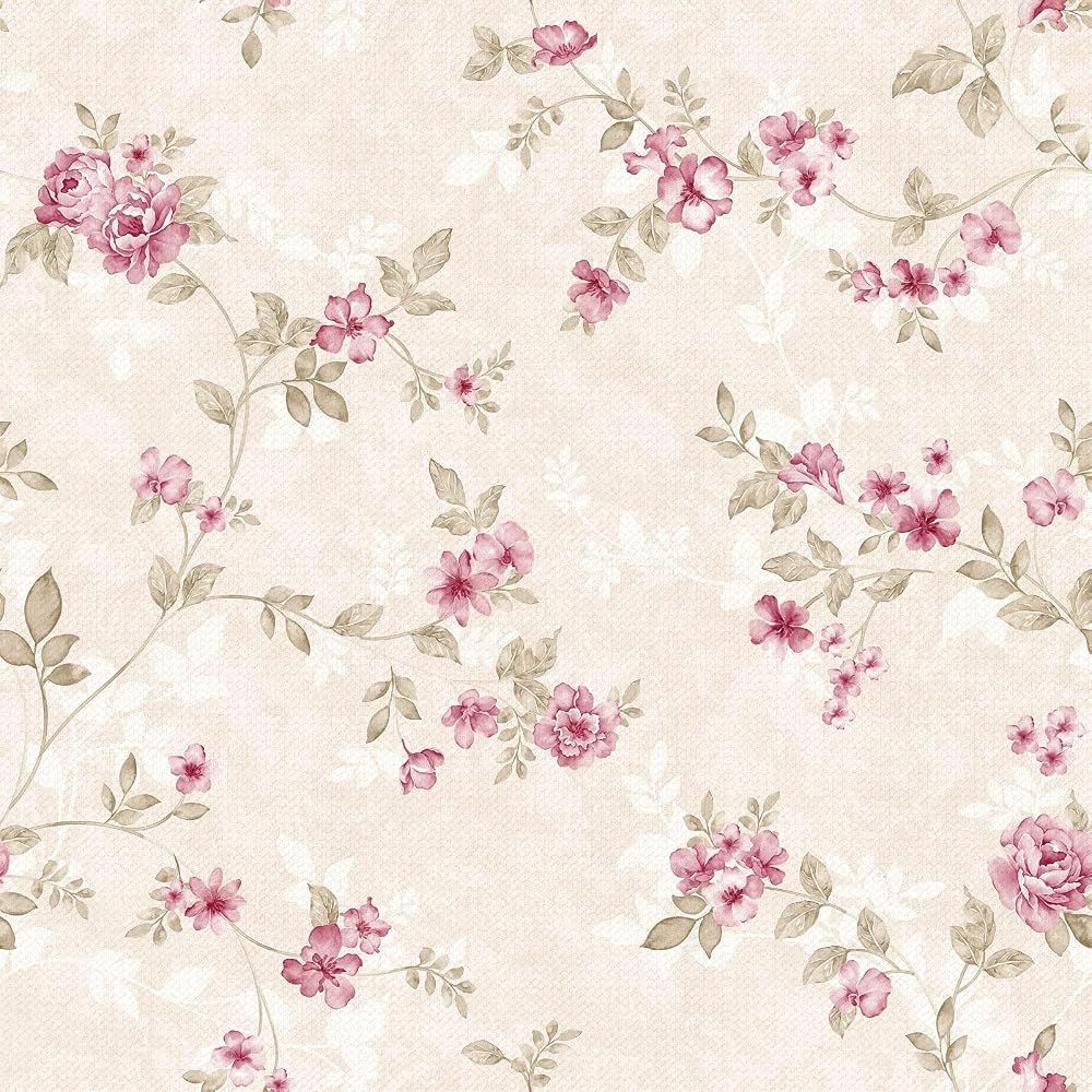 Yullpaper Vintage Pink Floral Wallpaper for Bedroom, Sticky Back Plastic Patterned Botanical Peel and Stick Wall Paper Roll 44.5cm x 300cm