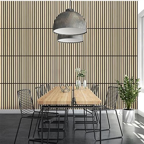GOODS EMPORIUM Wood Panels for Walls - 4 Pack Slat Wall Panelling, MDF Wall Cladding Panels, 3D Acoustic Wooden Planks Decorative Slats Feature Wall (Oak)