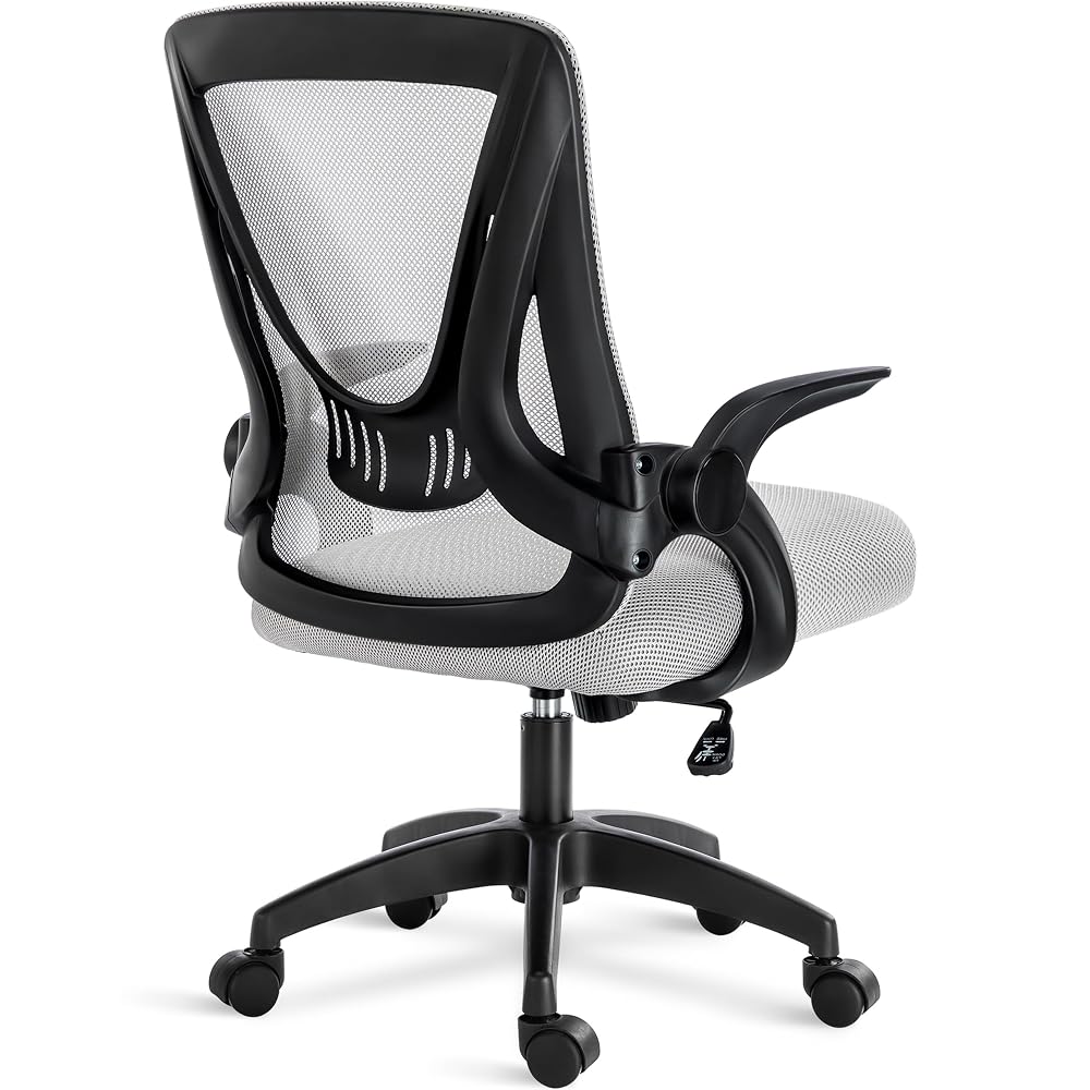 Blisswood Adjustable Office Desk Chair, Mesh Swivel Computer Chair with 90° Flip-up Armrest with Lumbar Support Adjustable Height, Grey