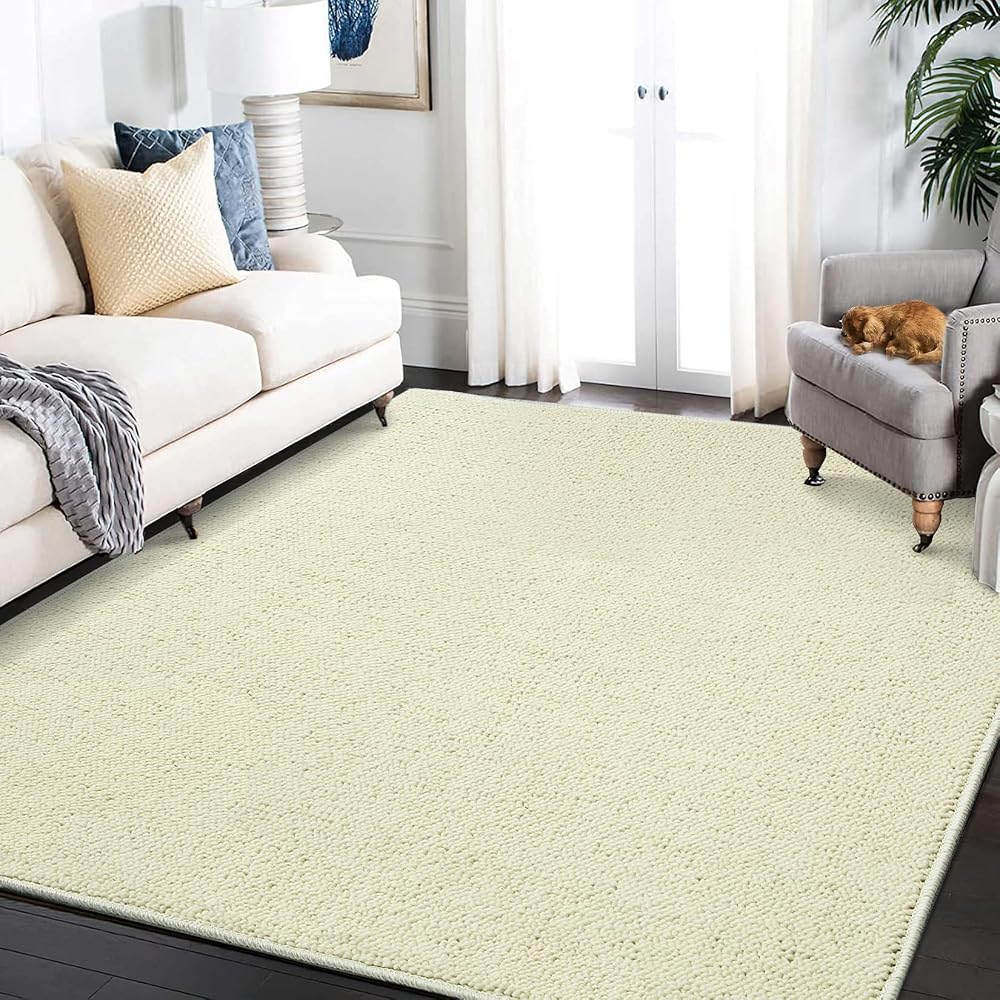 WESTLOOM Hand Woven Wool Area Rug, 6x9 Solid Wool Carpet, Non-Shedding, Durable, Luxurious Natural Wool Rug for Living Room Bedroom Nursery, Cream