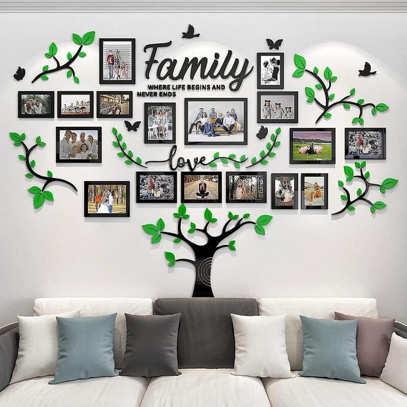 Family Tree Photo Frame Stickers for Wall DIY 3D Tree Wall Stickers Living Room Tree of Life Wall Art for Living Room Wall Decorations for Bedrooms (207x146cm, Green)