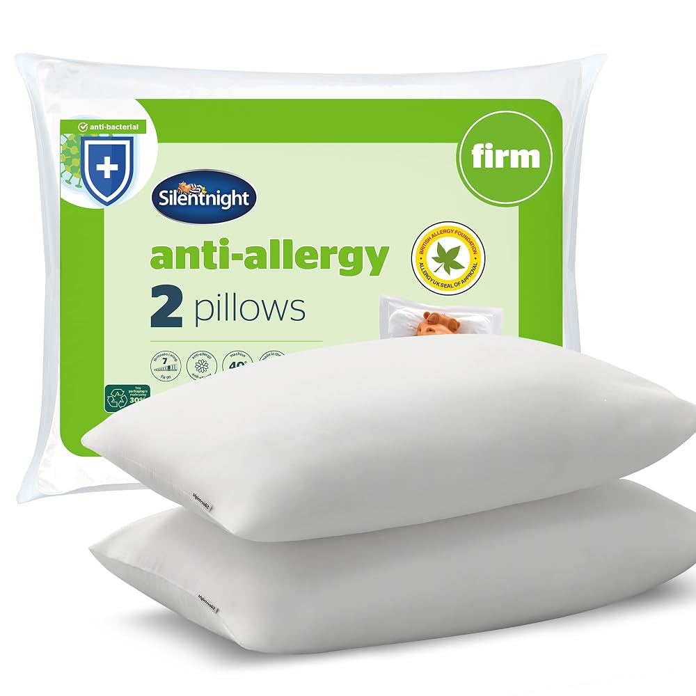 Silentnight Anti Allergy Firm Pillows, Firm Support with Fibre Core, Ideal for Side Sleepers and Neck and Shoulder Pain Relief, Pack of 2