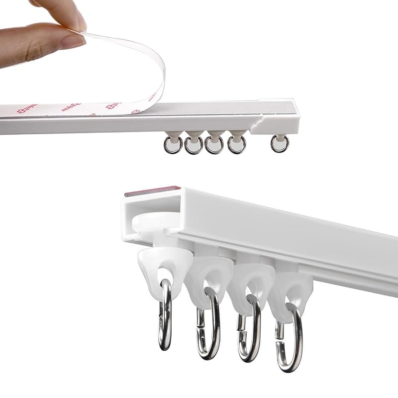 Self Adhesive Ceiling & Wall Curtain Track, No Drilling, Screws or Tools Curtain Rail Track, Easy to Install with Curtain Clips