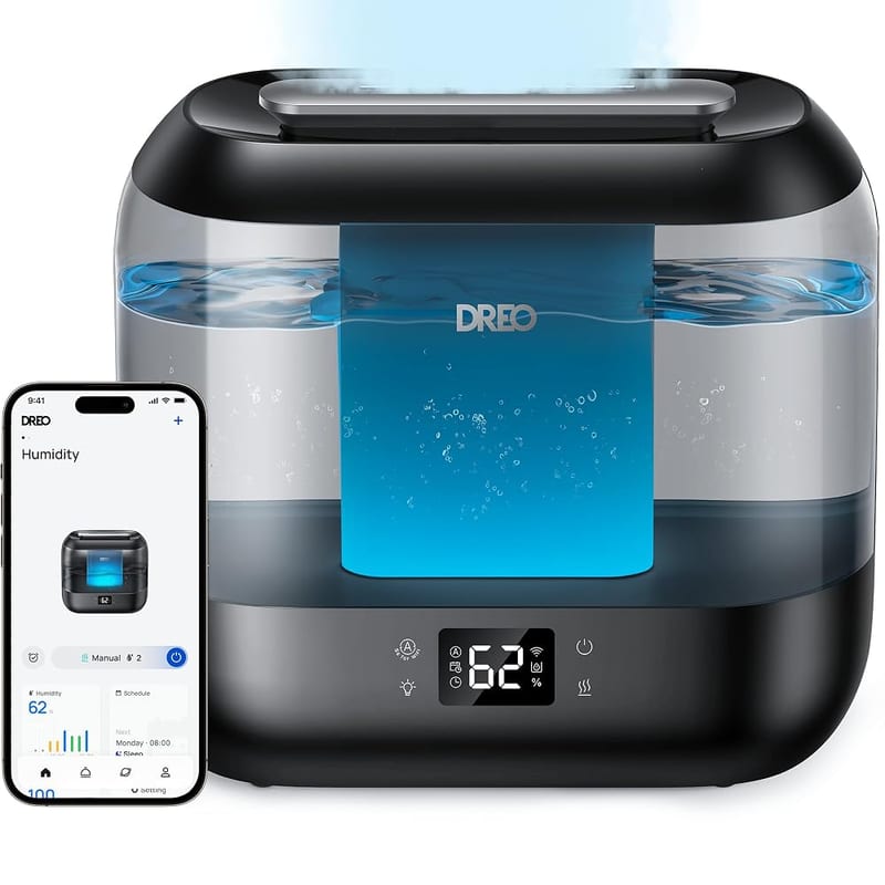 DREO Smart Humidifier for Bedroom Baby, 4L Cool Mist Humidifiers for Home, 28dB Quiet Humidifier, LED Display, Humidity Sensor, Oil Diffuser, 36H Runtime, Nightlight, Top Fill, Touch/APP/Voice Control
