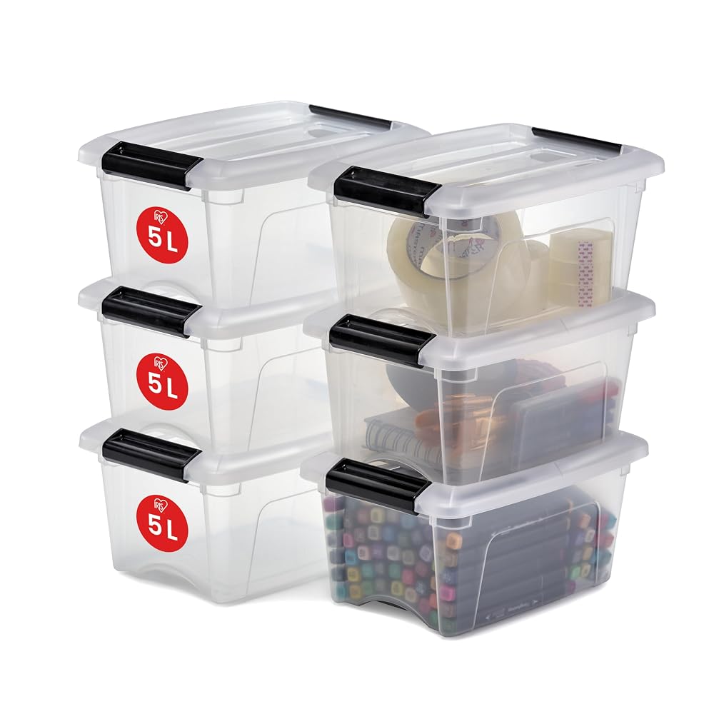 Iris Ohyama Storage Boxes with Lids, Plastic Storage Box, Stackable, 5L/10 Pack, BPA Free, Clear