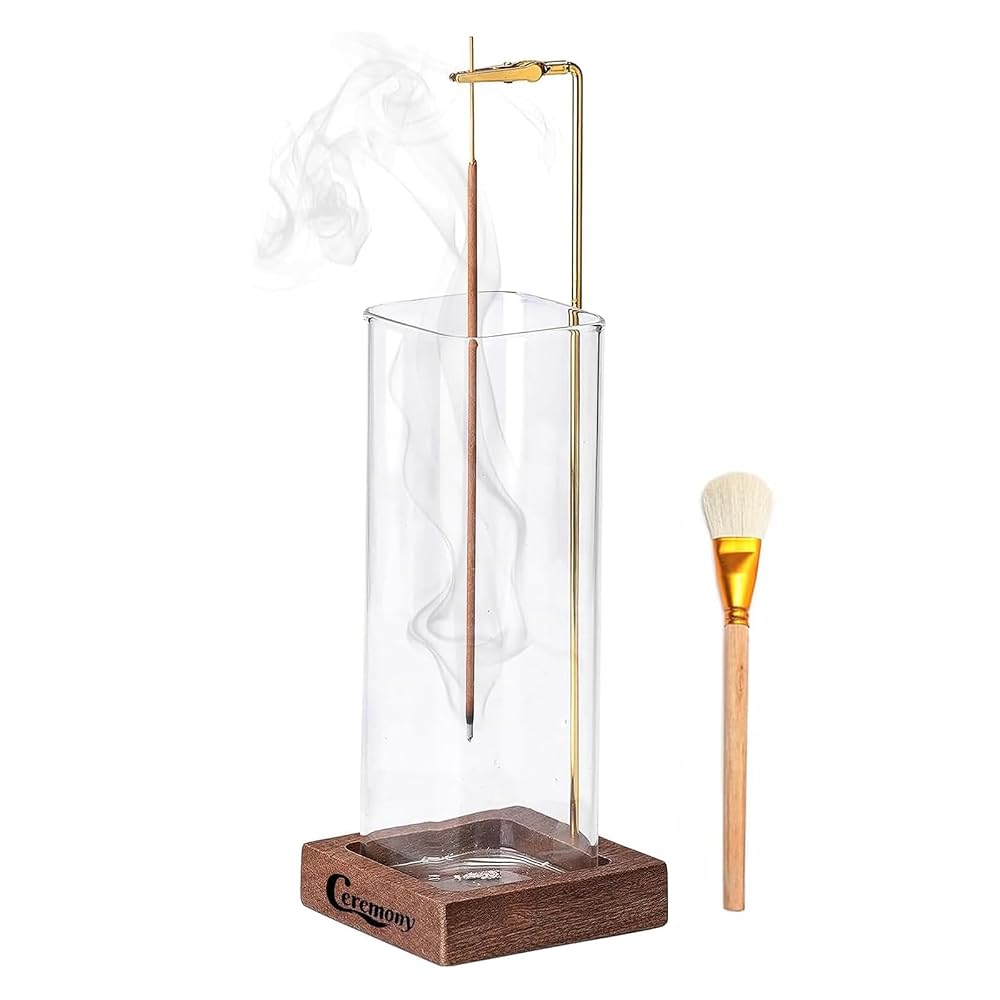 CEREMONY Wooden Incense Stick Holder with Removable Glass Ash Catcher