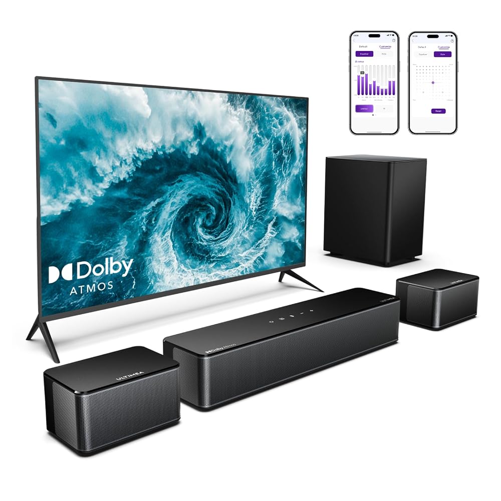 ULTIMEA 5.1 Soundbar with Dolby Atmos, 410W Surround Sound System for TV, Wireless Subwoofer, Surround and Bass Adjustable, HDMI eARC, Bluetooth 5.3, APP Control, Poseidon D60