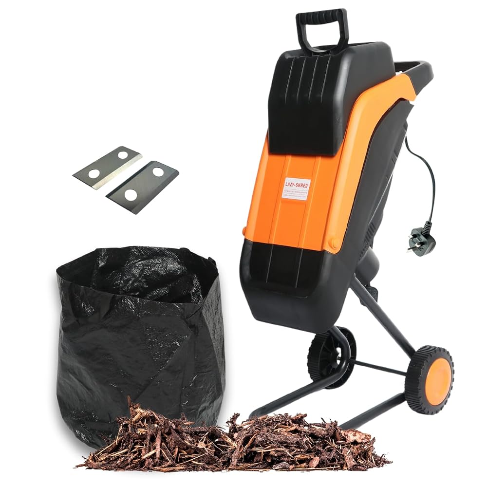 Lazy-Shred Electric Garden Chipper Shredder Mulcher - 50L Debris Bag - Adjustable 45mm Cutting Width - Steel Blades - Powerful 2500W Motor