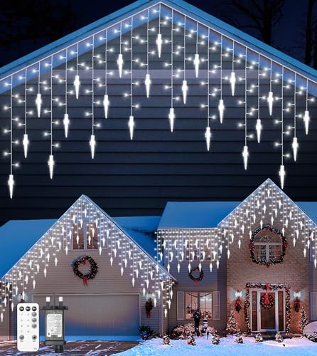 LITOHOM Icicle Outdoor Christmas Lights, 10m 270 LED with 45 Icicles, IP44 Waterproof, Remote, 8 Modes, Memory, Timer