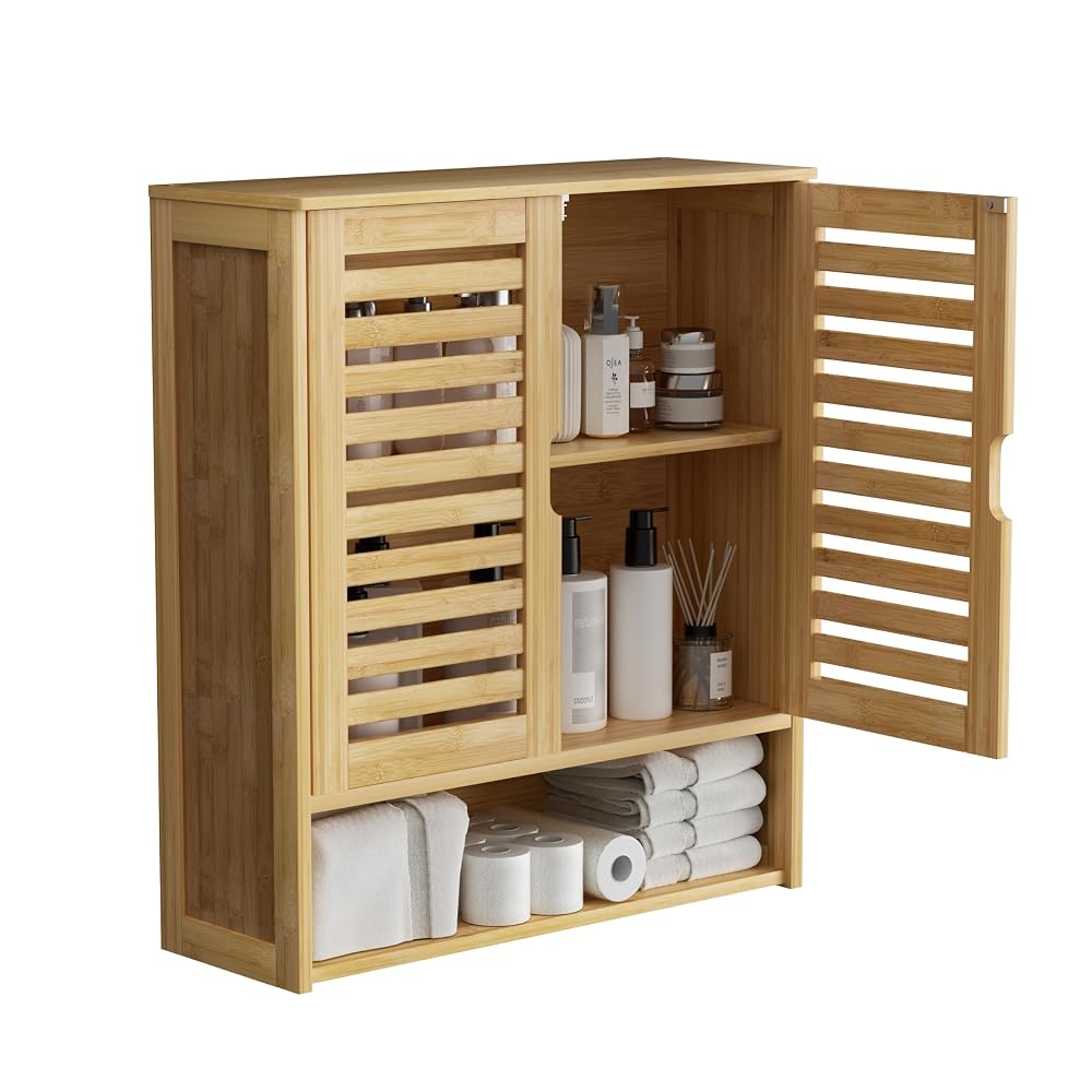 unho Bamboo Bathroom Cabinet Wall Mounted, Over-The-Toilet Storage Organizer