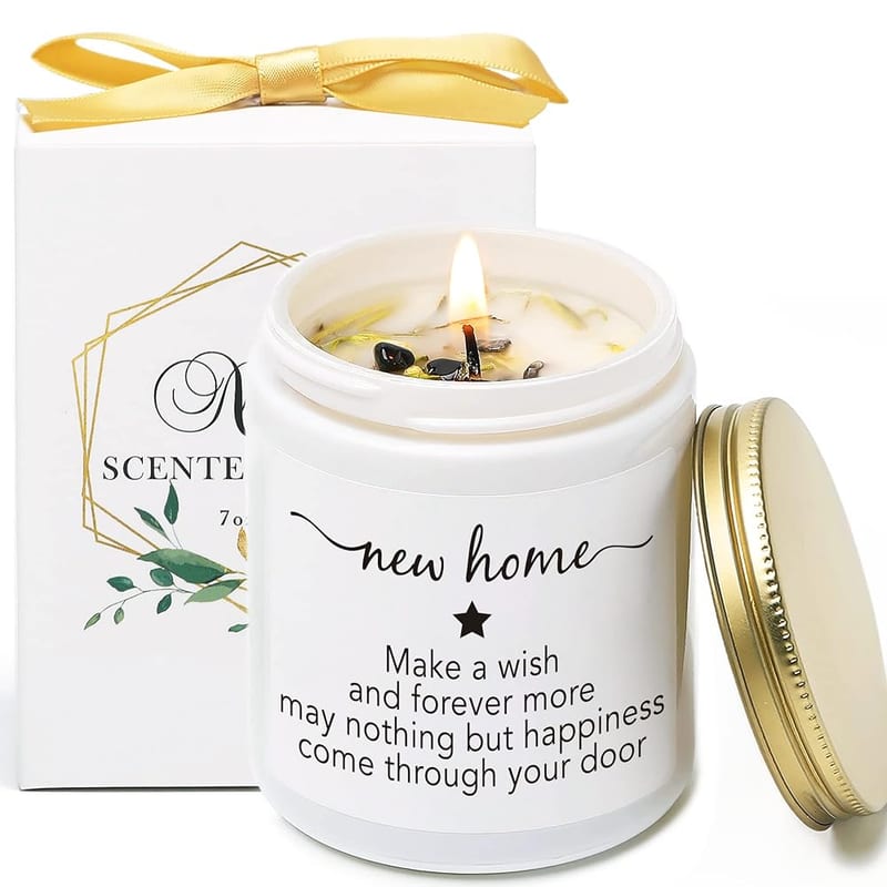 Housewarming Gift for New Home, Vanilla & Lavender Scented Candles with Crystal, Neighbours Moving In Gift