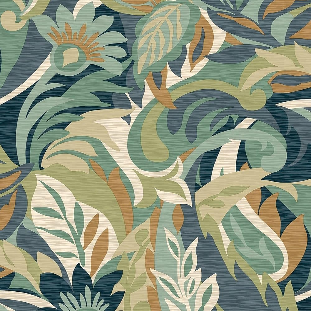 Belgravia Decor Casa Leaf Wallpaper - Modern Wallpaper for Living Room, Bedroom, Fireplace - Decorative Luxury Floral Wall Paper with Leaves & Flower Pattern (Green)