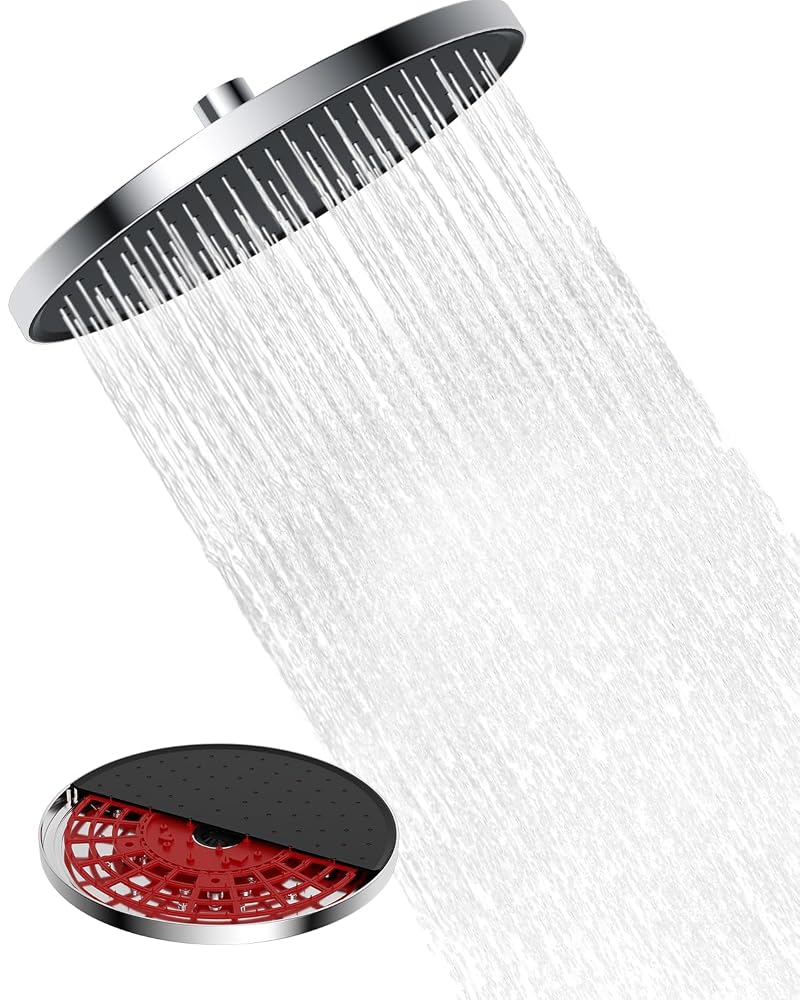Hibbent Self-Cleaning Rainfall Shower Head 10 Inch, Round High Pressure Overhead Shower Head, Chrome