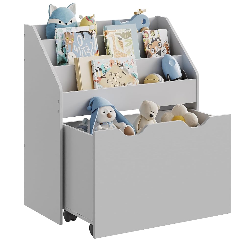 SONGMICS Toy Organiser, Kid Toy Shelf with 9 Non-Woven Fabric Boxes, for Children's Room and Playroom, Spacious, 29.5 x 62.5 x 60 cm, Cloud White
