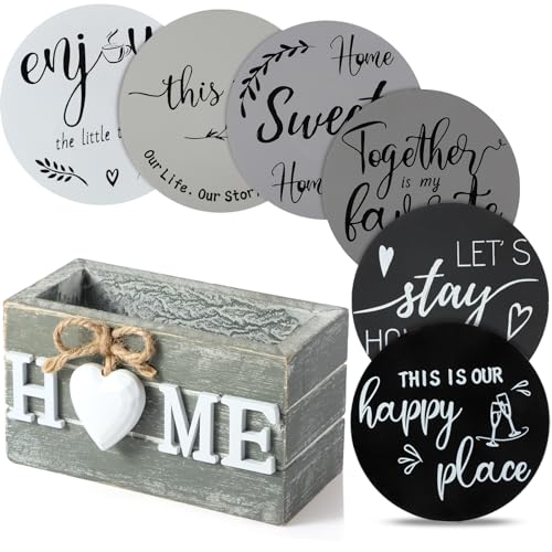 Queekay House Warming Gifts New Home Farmhouse Coasters Set of 6, Gray