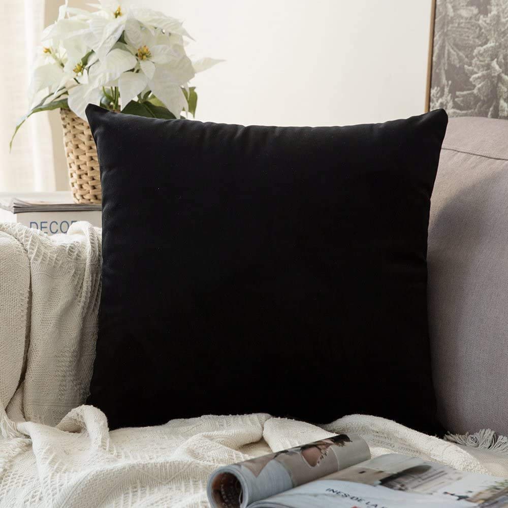 Khooti Velvet 200 TC Cushion Cover, Pack of 1, 14x14in / 36x36cm, Black