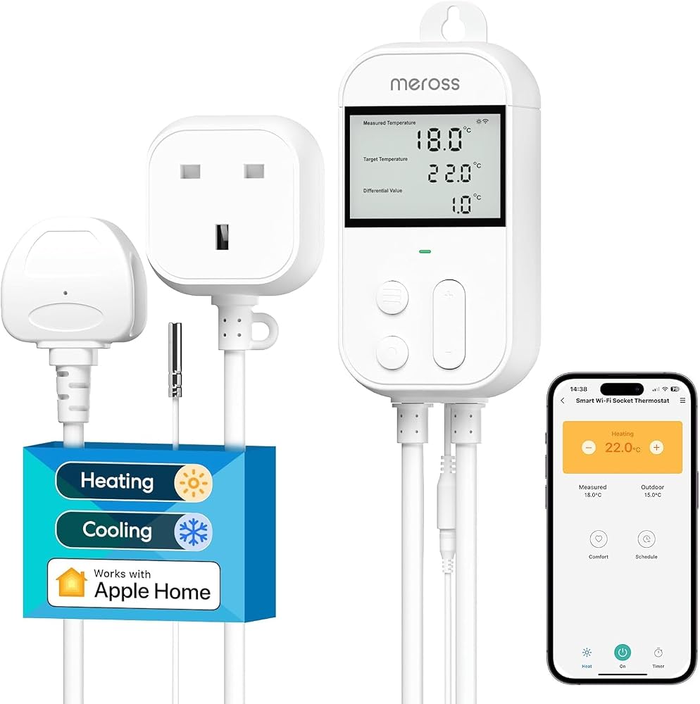 Meross WiFi Smart Thermostat, Works with HomeKit, Alexa, Google Home, Digital Wireless Temperature Controller for Heating and Cooling