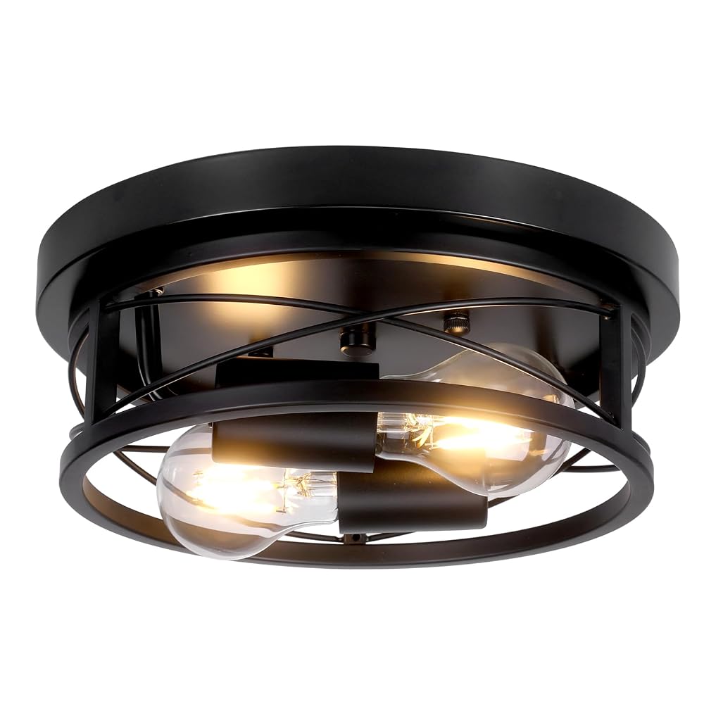 GIGGI Round Black Ceiling Light, 2-Way E27 Flush Light Fitting