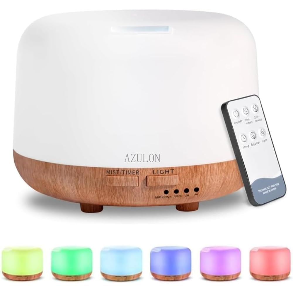 AZULON 300ml Essential Oil Diffuser, Ultrasonic Aromatherapy Humidifier with Remote and 7 LED Lights