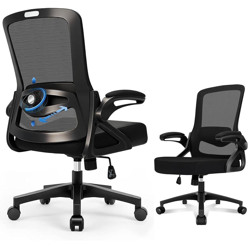 Durrafy Ergonomic Office Chair, 4D Lumbar Support Mesh Desk Chair with 90° Folding Armrests