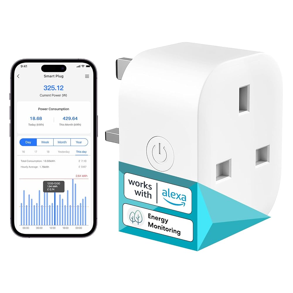 Meross MSS305 Mini Smart Plug with Energy Monitoring, WiFi Plug Compatible with Alexa, Google Home and SmartThings