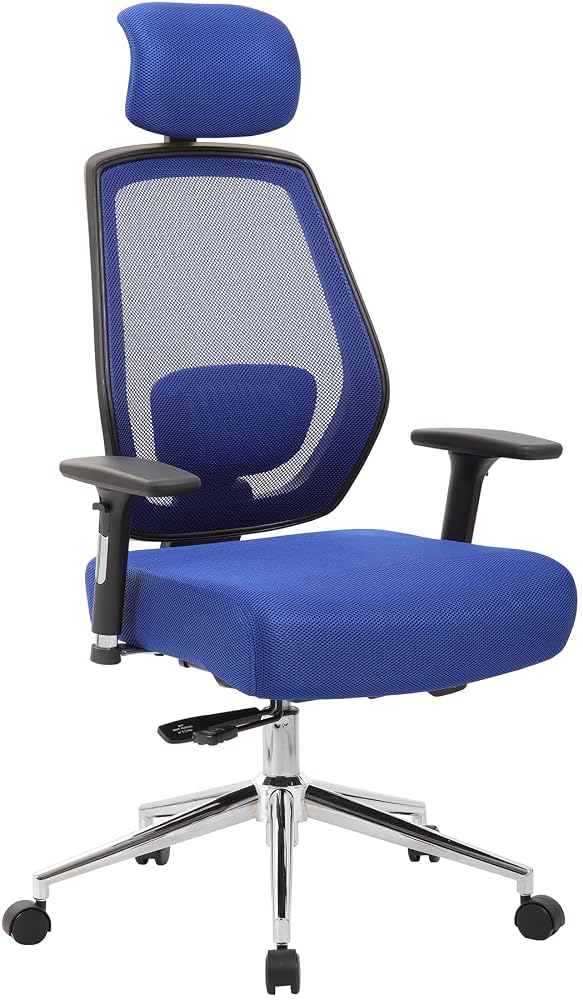 BiGDUG Office Furniture Online Ergo-Task Office Chair, Ergonomic Fully Loaded Adjustable Mesh Back, Lumbar Support, Posture Sprung Seat, Blue