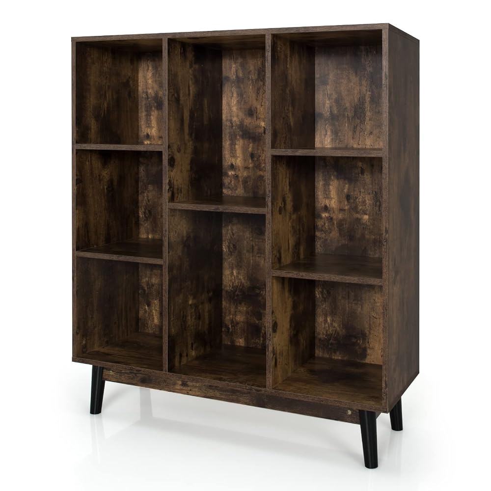 SFAREST Wooden Storage Bookcase, 8 Cube Open Bookshelf Display Sideboard