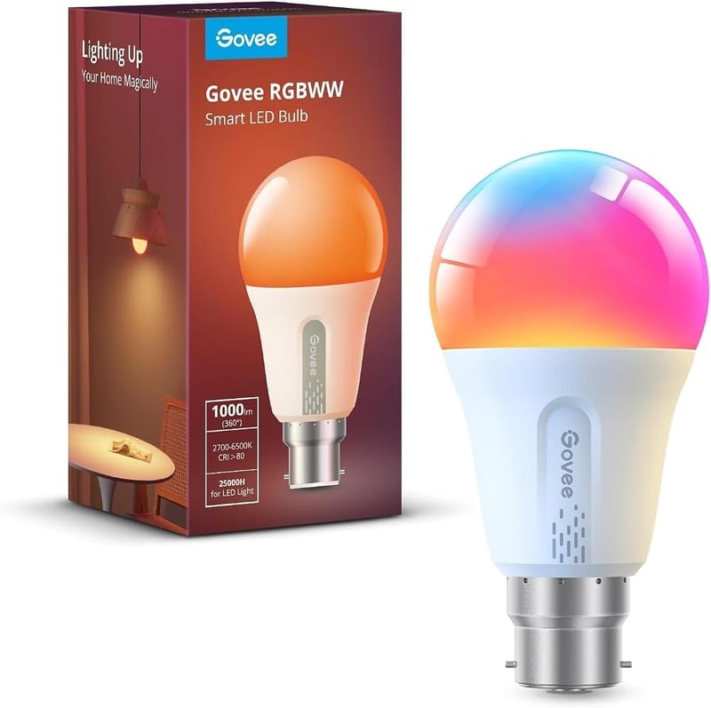 Govee Smart Bulb RGBWW B22, 1000lm WiFi & Bluetooth LED, Works with Alexa & Google Assistant