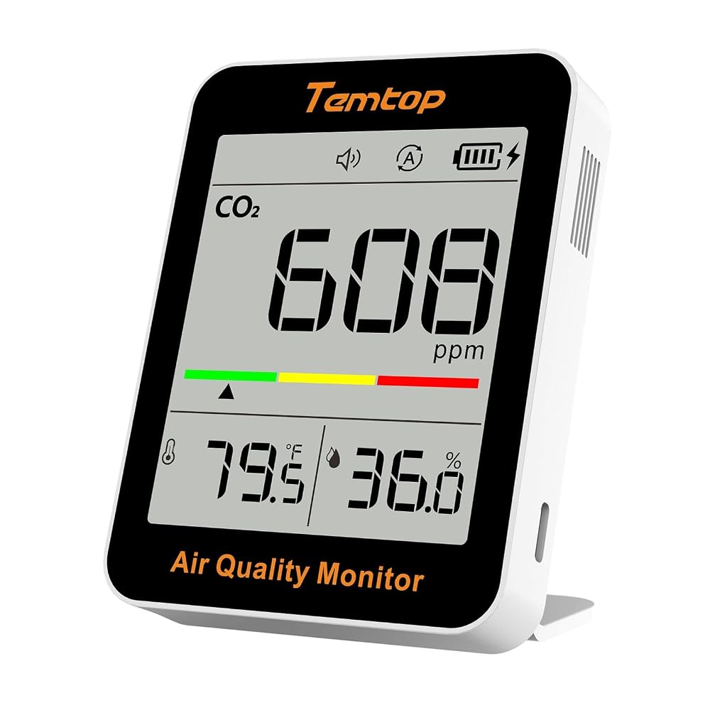 Temtop CO2 Monitor Indoor Air Quality Monitor, Portable Carbon Dioxide Detector with Temperature & Humidity