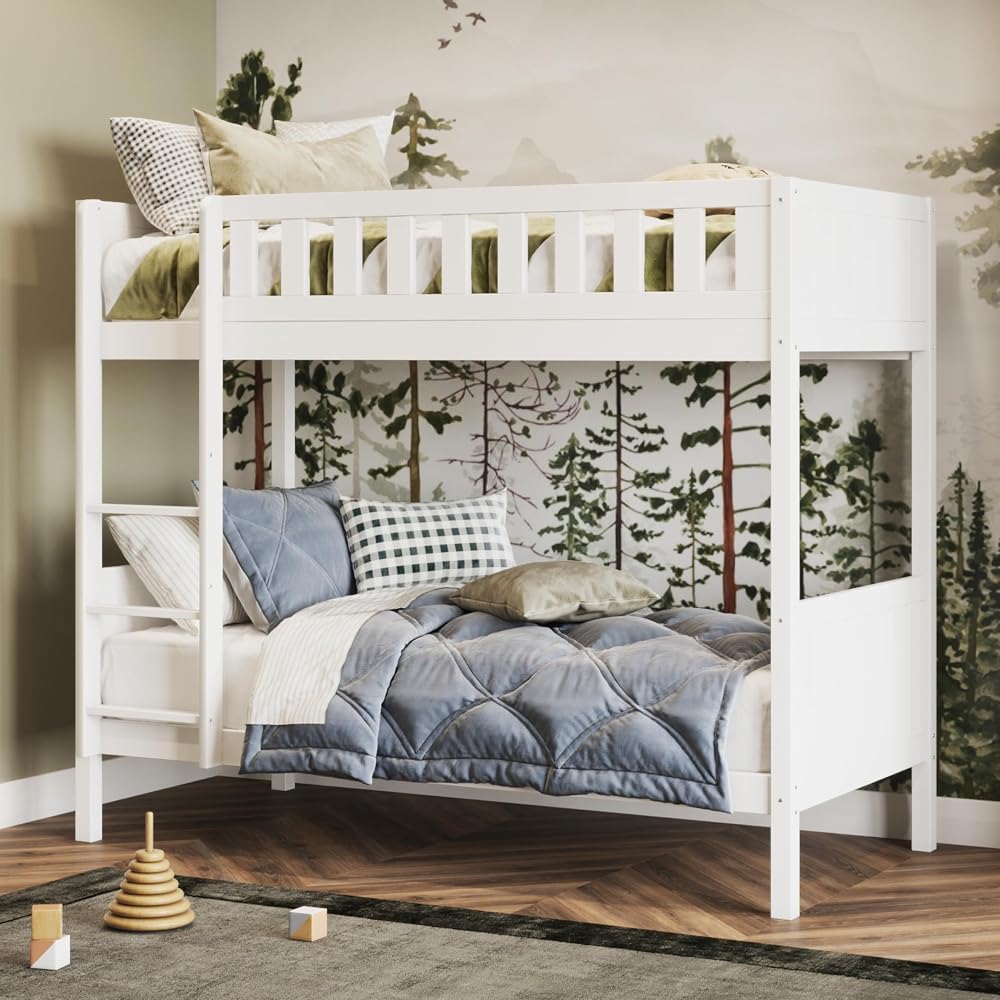 Flair Furnishings Shorty Bunk Bed, Wooden Bunk Beds for Kids, White