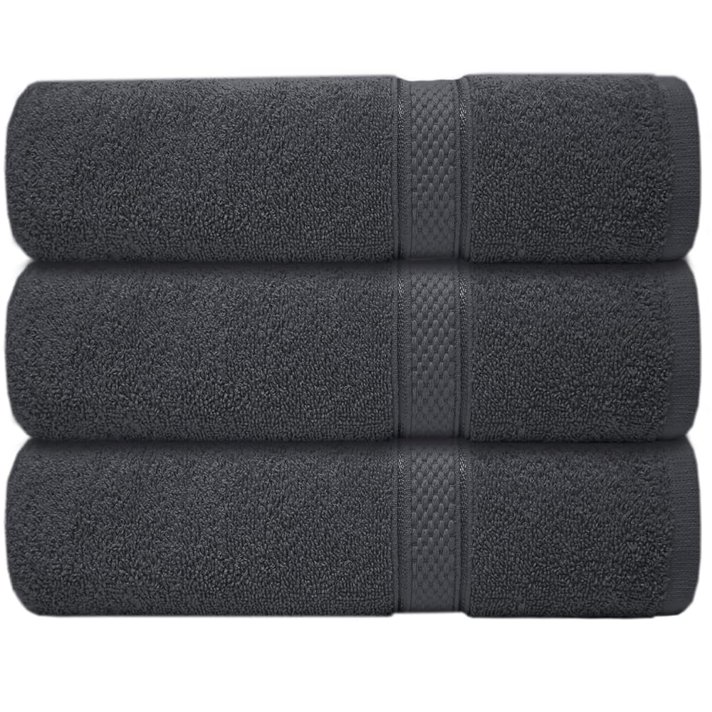 Casabella 3 Pc Bath Towel Set, 100% Cotton, Soft & Absorbent Large Bath Towels, 70x130cm, Grey