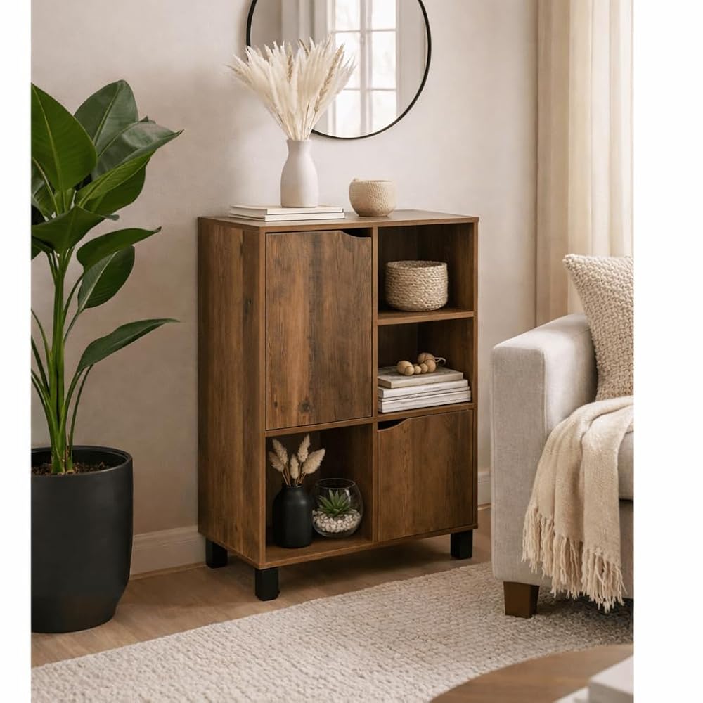 Dylex Sideboard, Side Cabinet with 2 Doors and 3 Shelves, Rustic Oak Finish