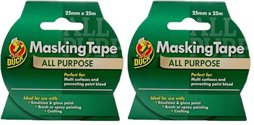 Duck Tape All Purpose Masking Tape 25mm x 25m, Indoor Painting and Decorating for Multi Surfaces (Pack of 2)