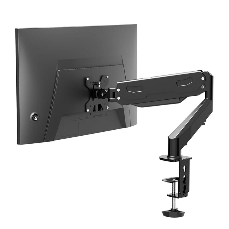 Pholiten Single Monitor Arm Gas Spring for Most 13-30 Inch Screens, Desk Mount Gas Lift with Tilt Swivel Rotation, C-clamp/Grommet Install Options