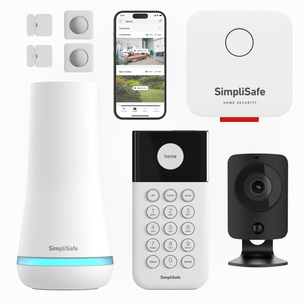 SimpliSafe Home Security System, 8 Piece Home Alarm System with Entry & Motion Sensors, Bellbox and HD Indoor Camera