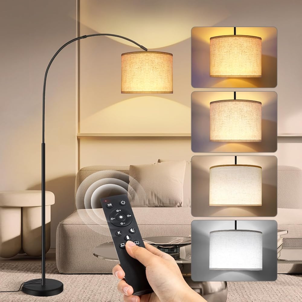 OUTON Arc Floor Lamp with Remote Control, 4 Colour Temperature Dimmable, 70in Tall Standing Lamp