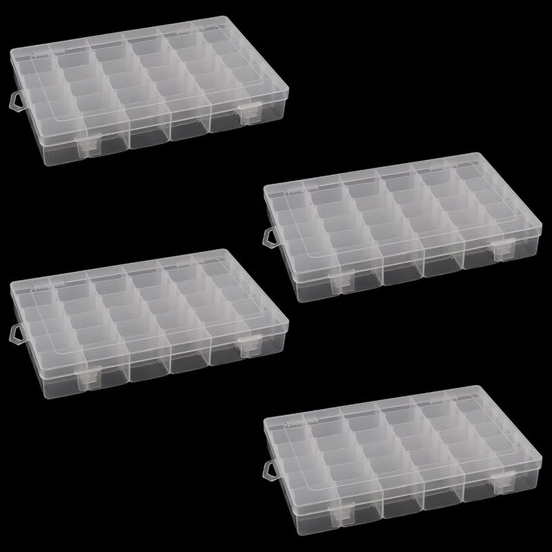DAKFOOK 4 Pack 36 Grid Bead Organiser Storage Box, 27x17x4cm Transparent Craft Bead Storage Boxes with Removable Compartments