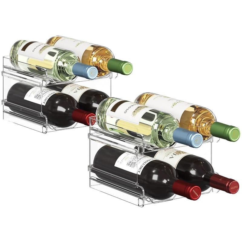 Lifewit Plastic Stackable Wine Rack for Refrigerator, Cabinet, Countertop, Wine Bottle Holder, Water Bottle Organiser for Fridge, Pantry, Hold 8 Bottles