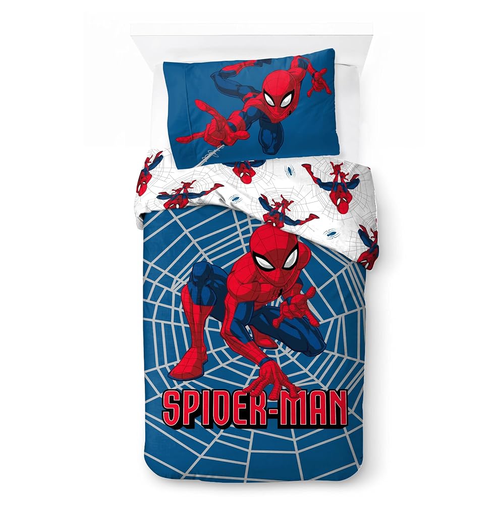 Character World Disney Official Spiderman Ultimate Kids Single Duvet Cover Set, Reversible 2 Sided Bedding with Matching Pillow Case