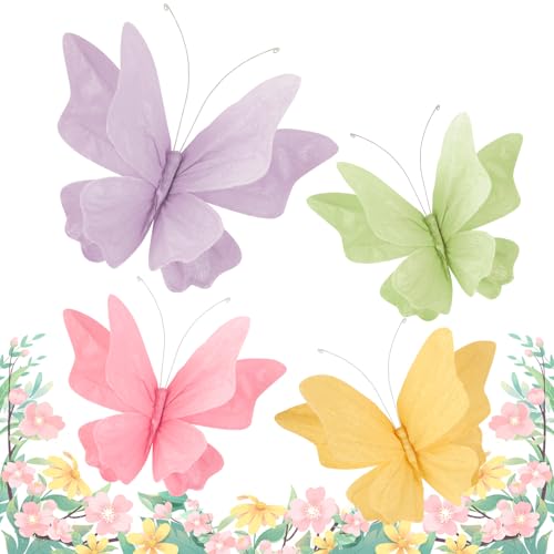 24PCS 3D Butterfly Wall Sticker Decor, 3D Butterflies Stickers for Party Decorations with Magnets and Gum, Removable and Reusable (Yellow)