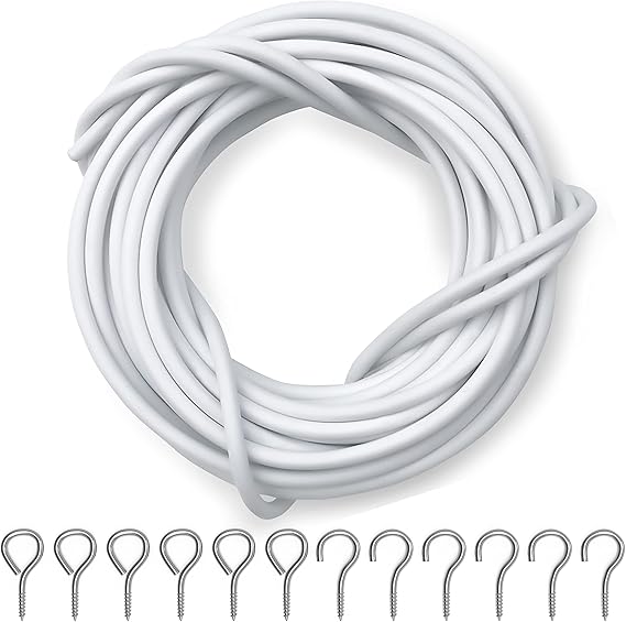 Dikots Net Curtain Wire and Hooks Set - 10 Meter Curtain wire kit includes 20 Eyes and 20 Hooks - A Multipurpose Wire