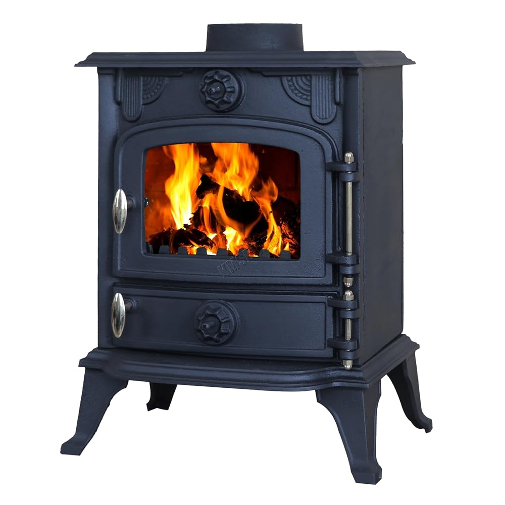HEATSURE Woodburning Multifuel Stove, Cast Iron Log Burner with Airwash System, 5KW Defra Approved