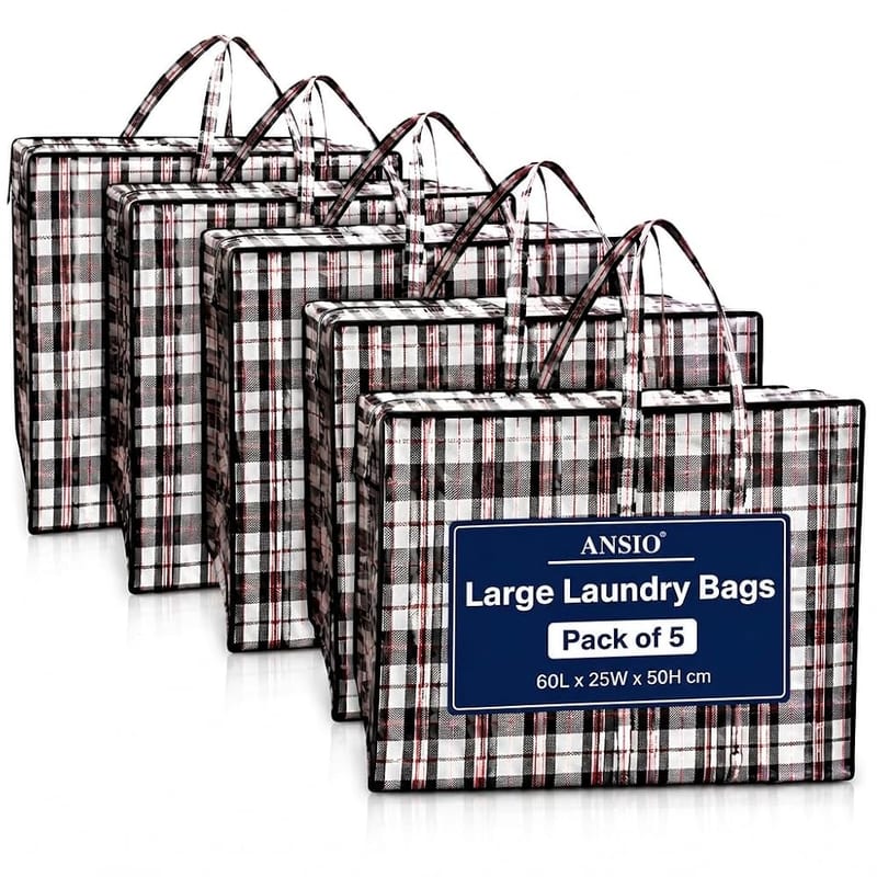 ANSIO Large Laundry Bags, Pack of 5, Storage Bags with Zips