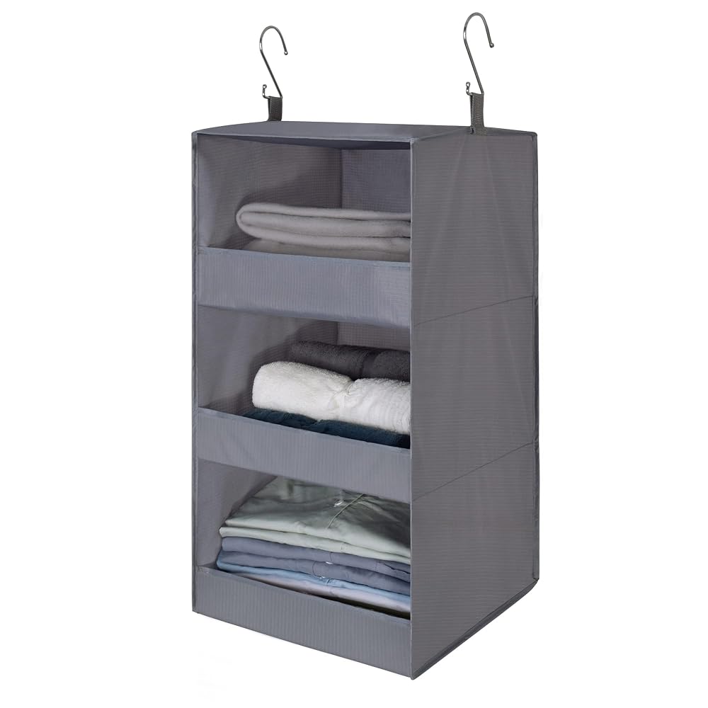 GRANNY SAYS 3-Shelf Hanging Clothes Organiser, Foldable Fabric Storage for Closet, White