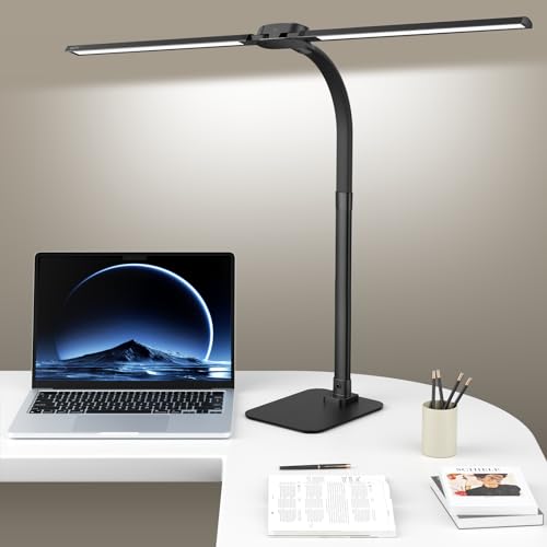 LED Desk Lamp, 24W Bright Desk Lamp for Home Office, Dimmable Desk Light With Base & USB Charging Port, Flexible Gooseneck & Rotatable Light Bar, Wireless Remote Control