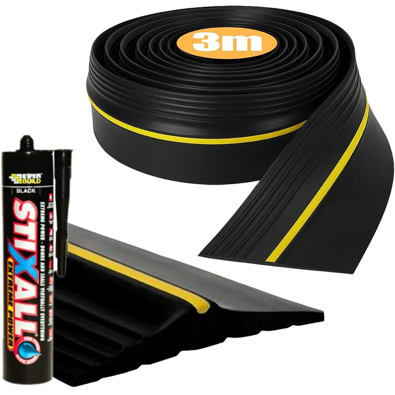 NOVECRAFTO Universal Fit Garage Door Seal 3m Long Piece - with Extra Strong Adhesive - Premium Quality Rubber Garage Draught Excluder, Weatherproof Storage Door Threshold Sealing Kit