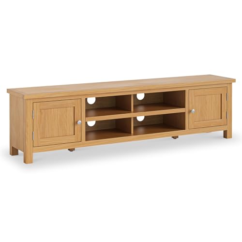 Roseland Furniture London Oak 180cm Extra Wide TV Unit, Lacquered Solid Wood