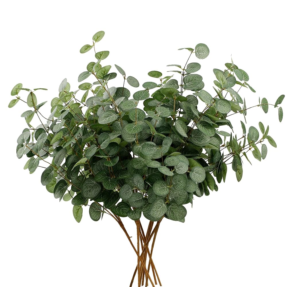 HNVNER 6 Bunches Eucalyptus Artificial Flowers, Fake Greenery Stems for Vases and Home Décor