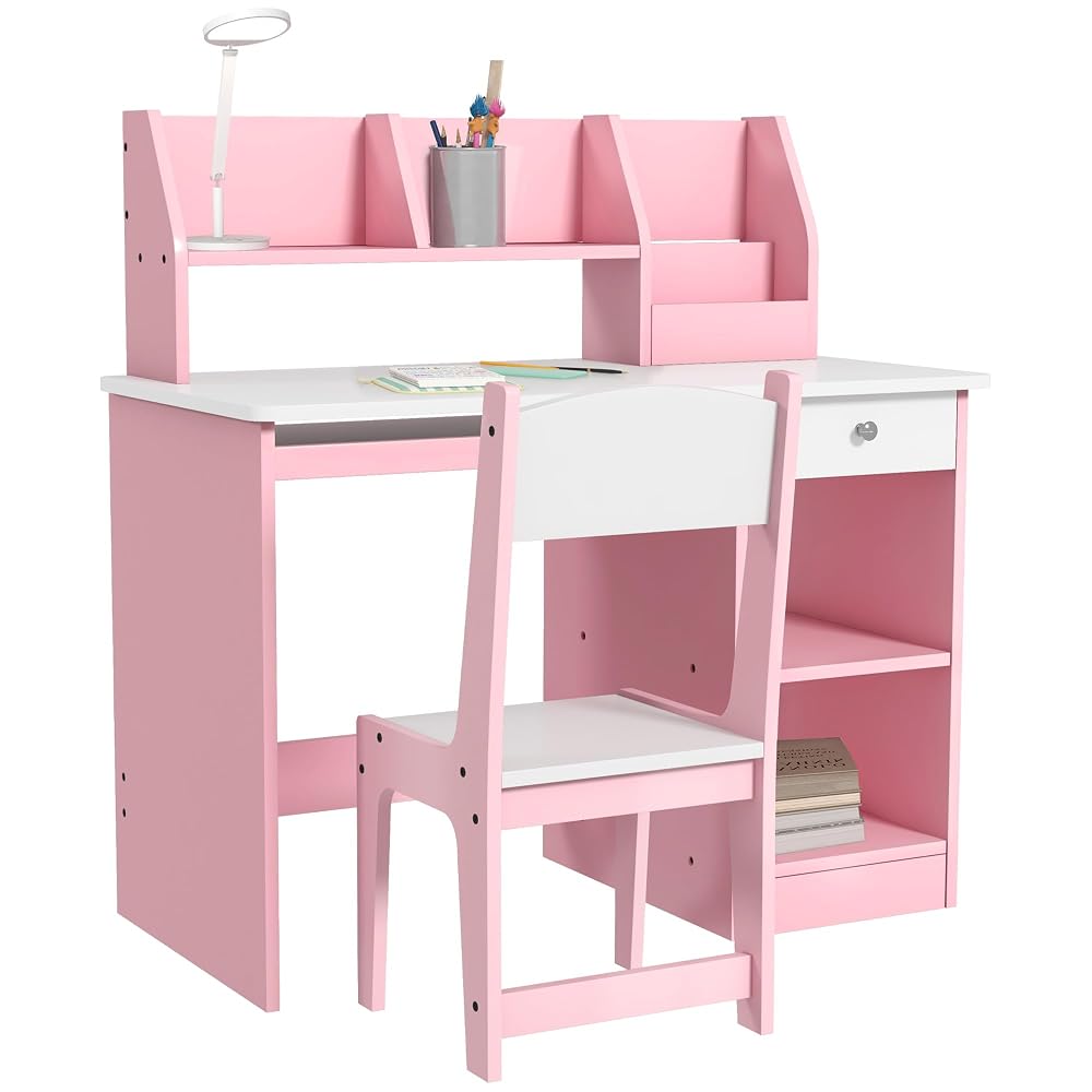 ZONEKIZ Kids Desk and Chair Set with Storage, Ages 5-8 Years, Grey