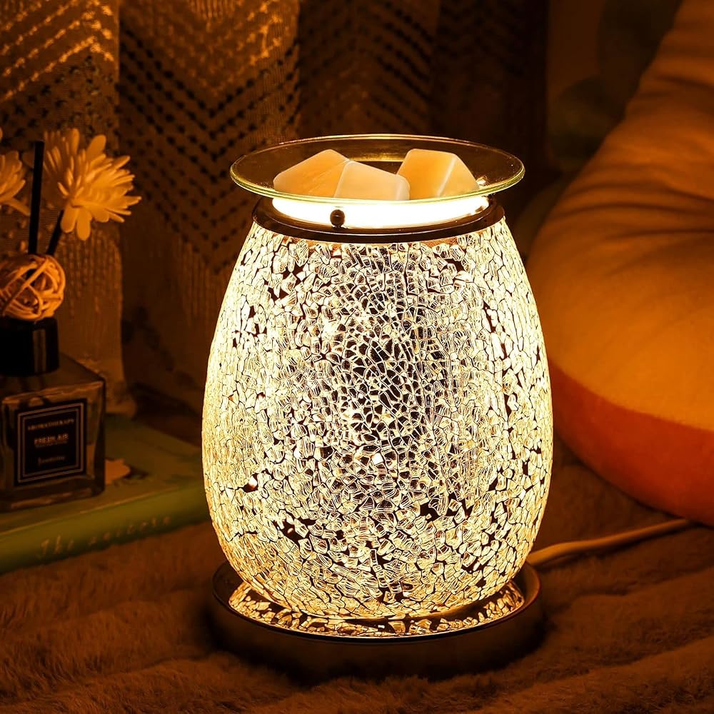 Makimoo Electric Wax Melt Burner, Silver Mosaic Glass Oil Burner Lamp
